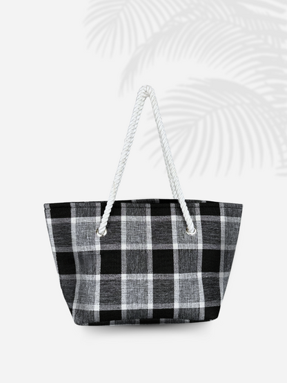 Dofre Cleo Jute Handbag - Black and White